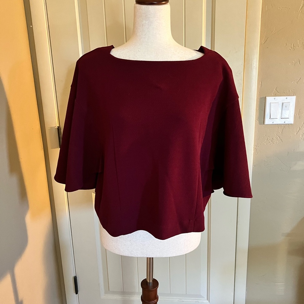 Anthropologie Burgundy Butterfly Wing Crop Top